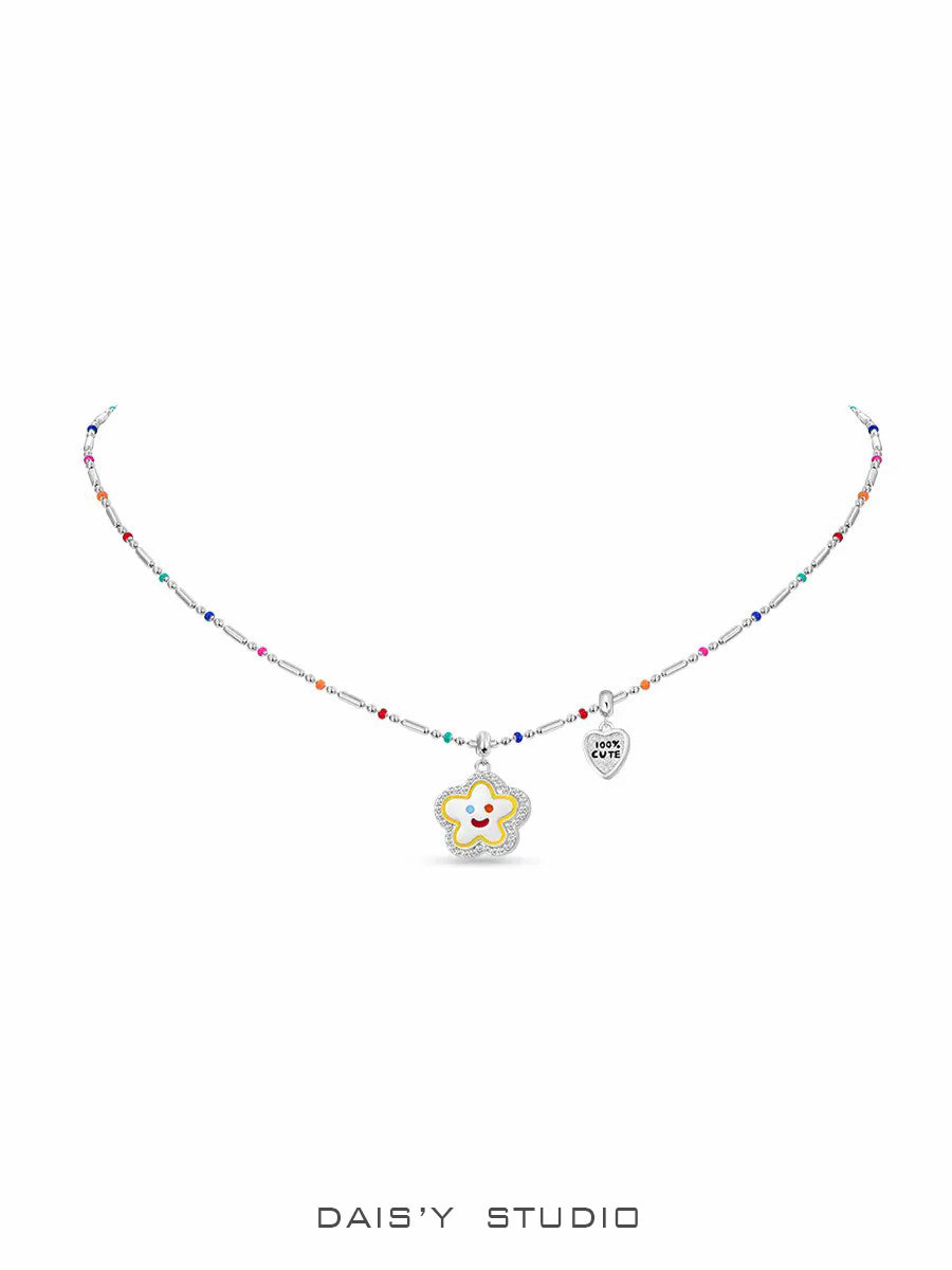 Smiley Face Flower Beaded Colorful Necklace