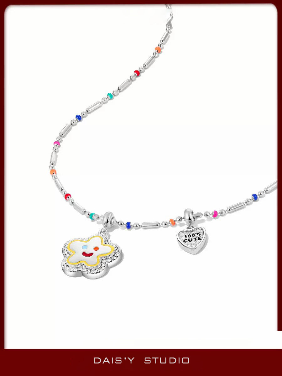 Smiley Face Flower Beaded Colorful Necklace