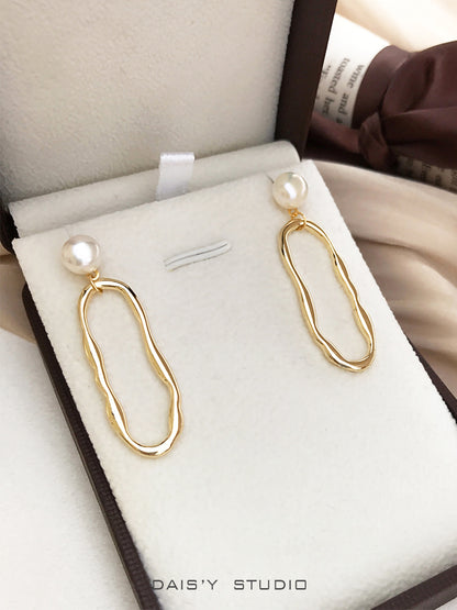 Natural Pearl Geometric Long Earrings