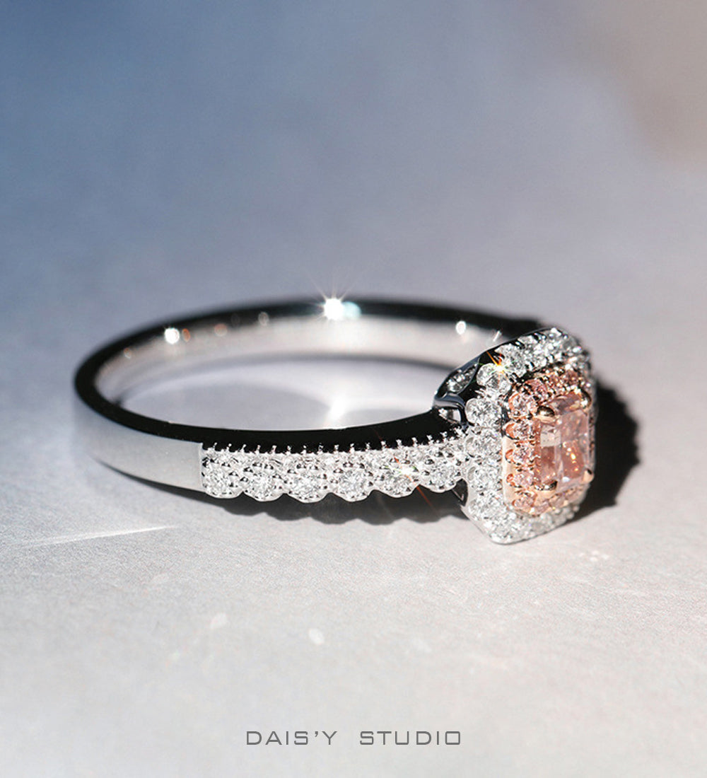 S925 Sterling Silver Gold Plated Pink Diamond Ring