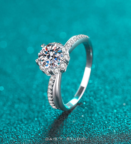 Love from Bottom Heart - Budding Flower | S925 Silver Moissanite Ring 1ct