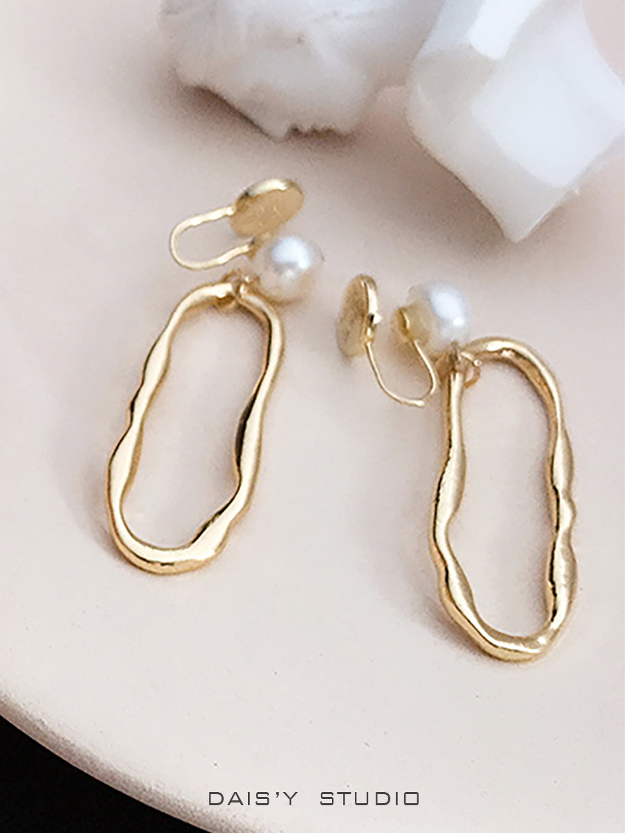 Natural Pearl Geometric Long Earrings