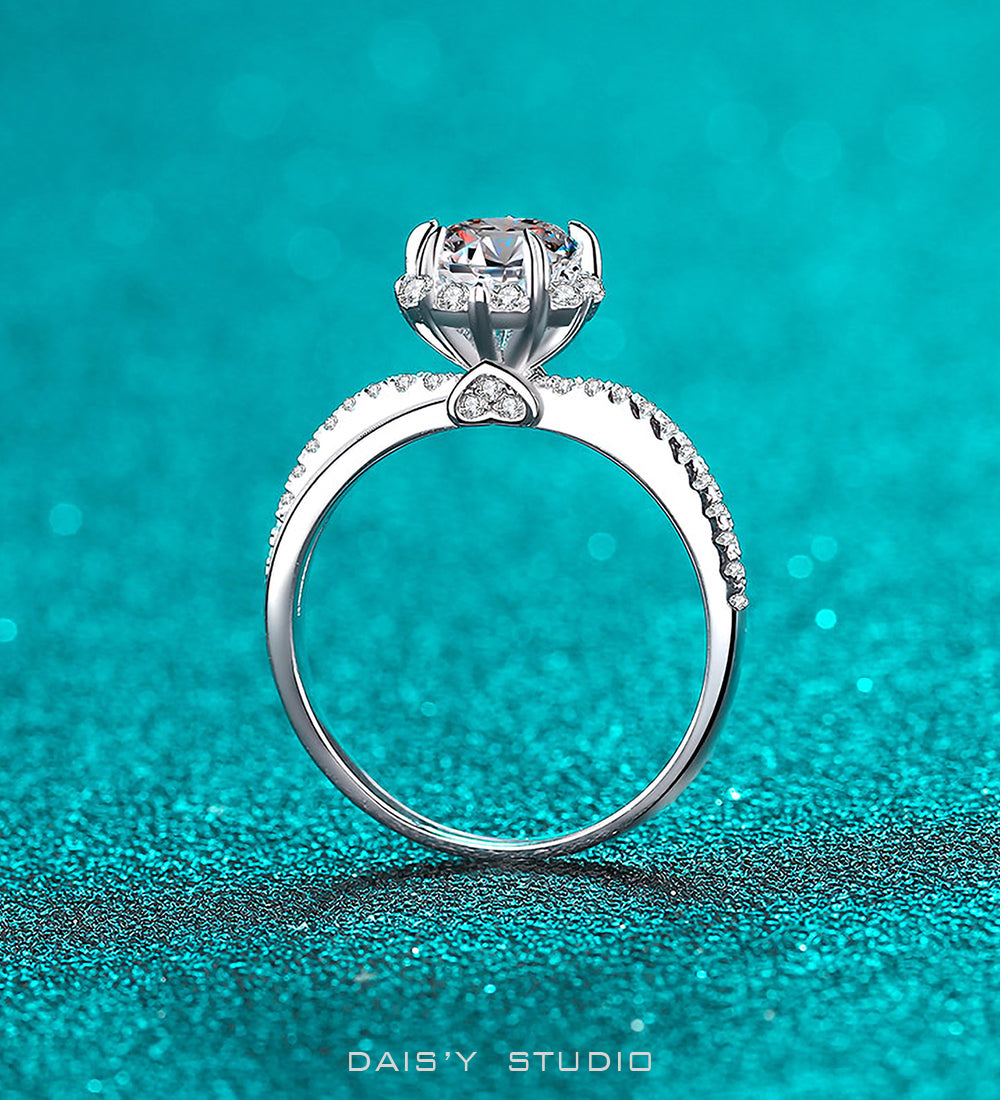 Love from Bottom Heart - Budding Flower | S925 Silver Moissanite Ring 1ct