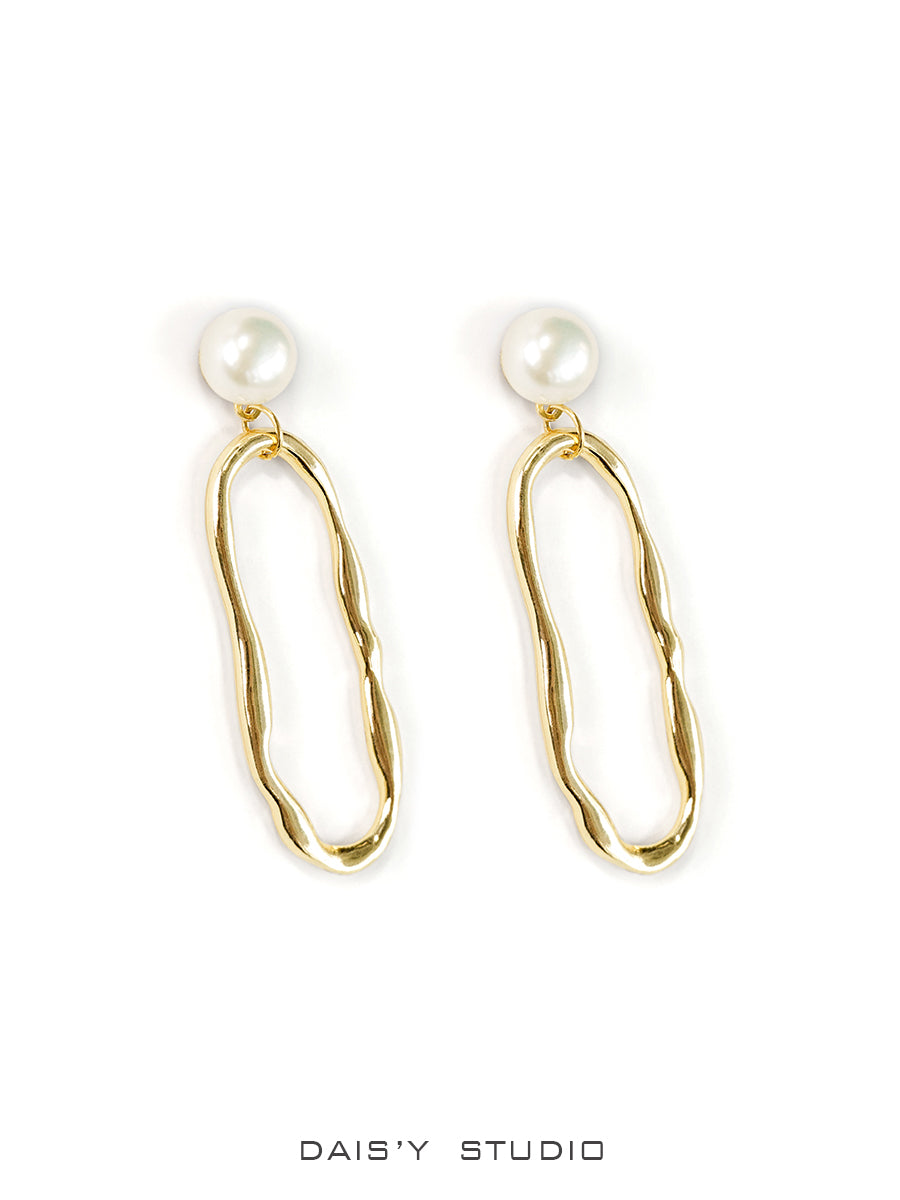 Natural Pearl Geometric Long Earrings