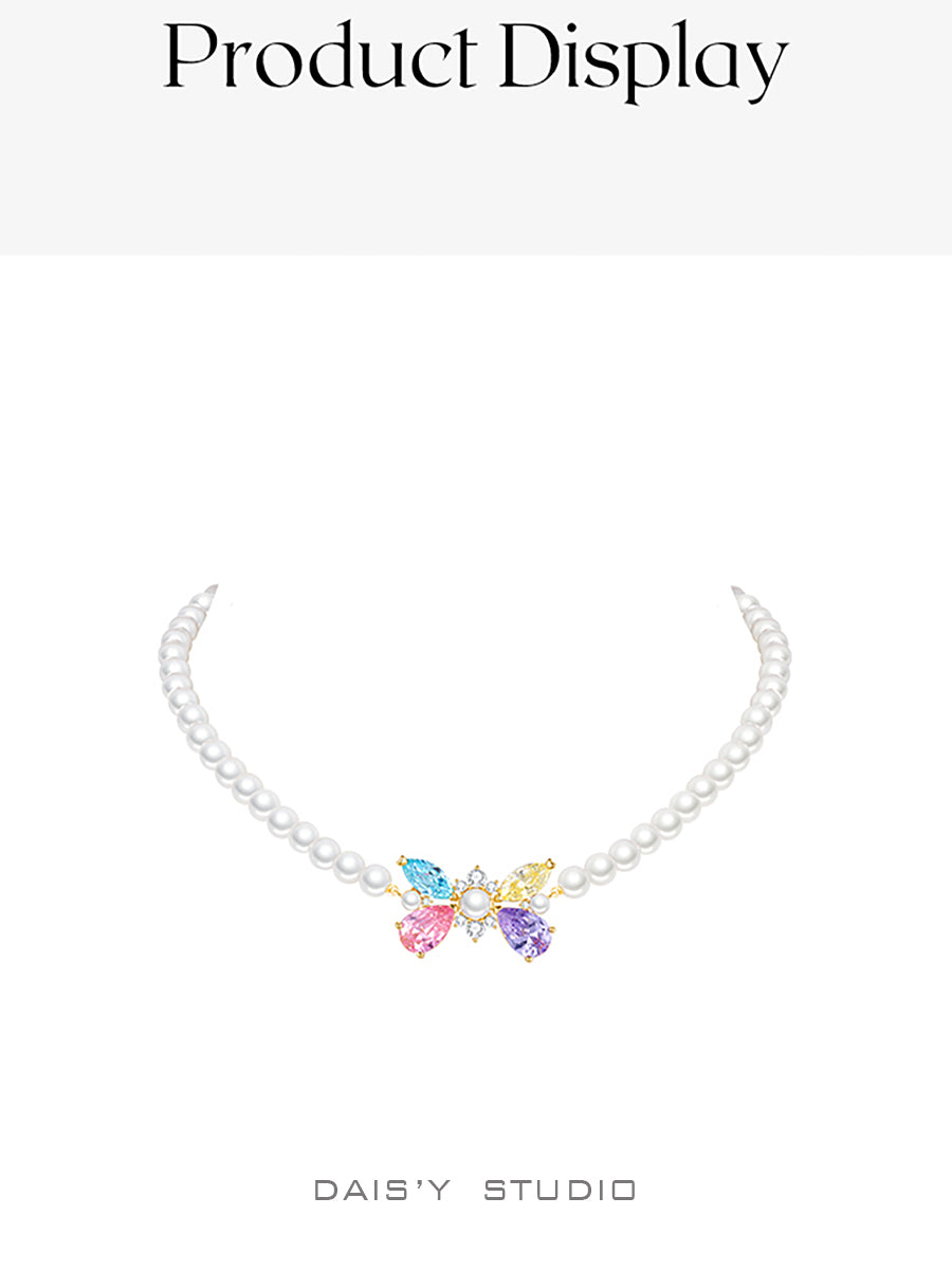 Pearl Colorful Bow Necklace