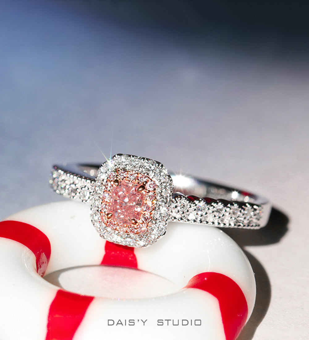 S925 Sterling Silver Gold Plated Pink Diamond Ring