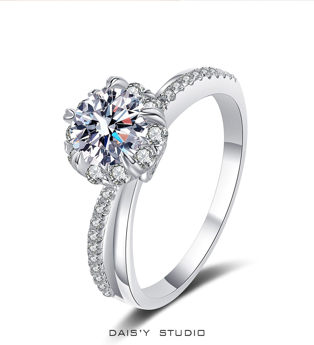 Love from Bottom Heart - Budding Flower | S925 Silver Moissanite Ring 1ct