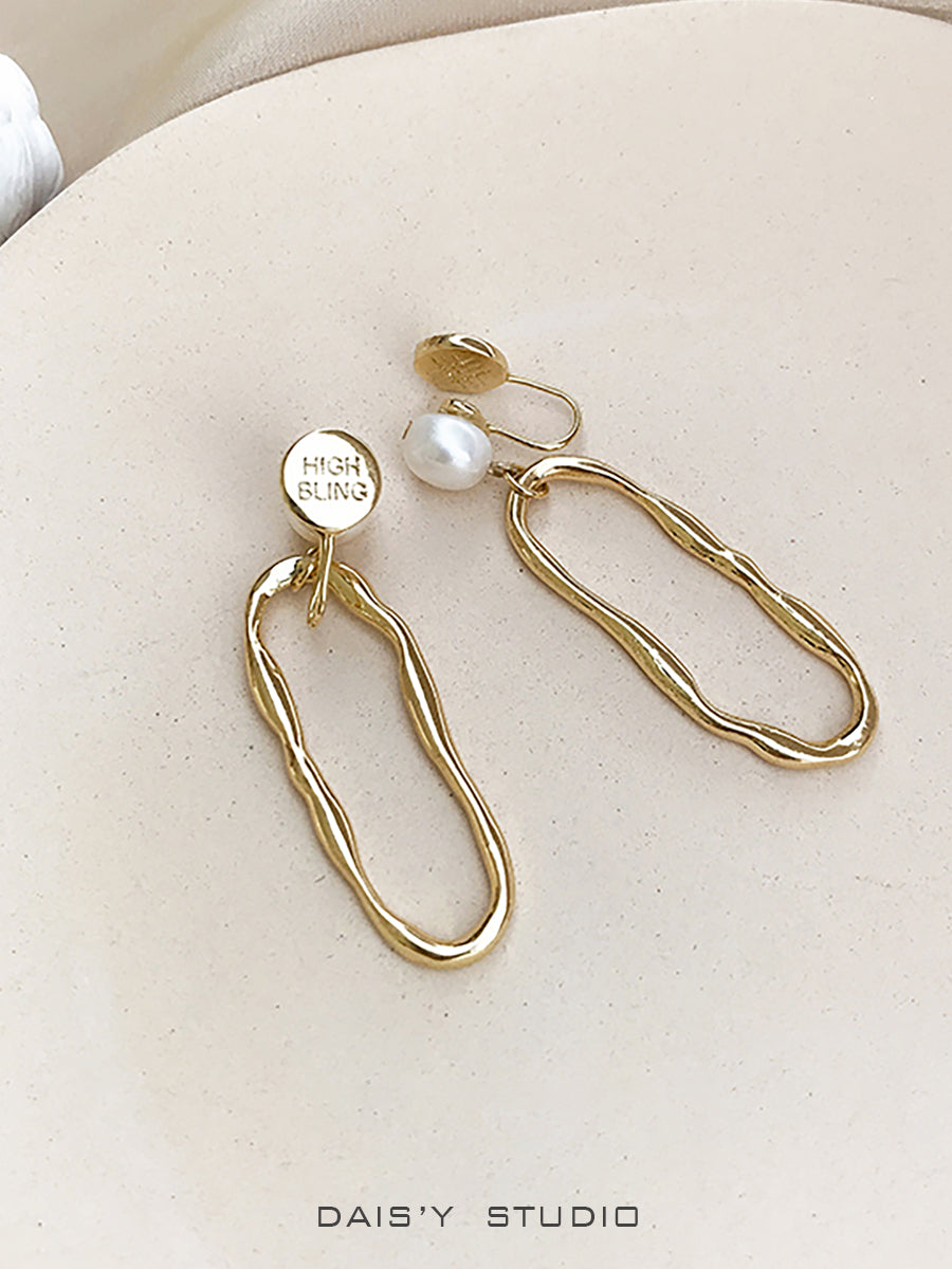 Natural Pearl Geometric Long Earrings