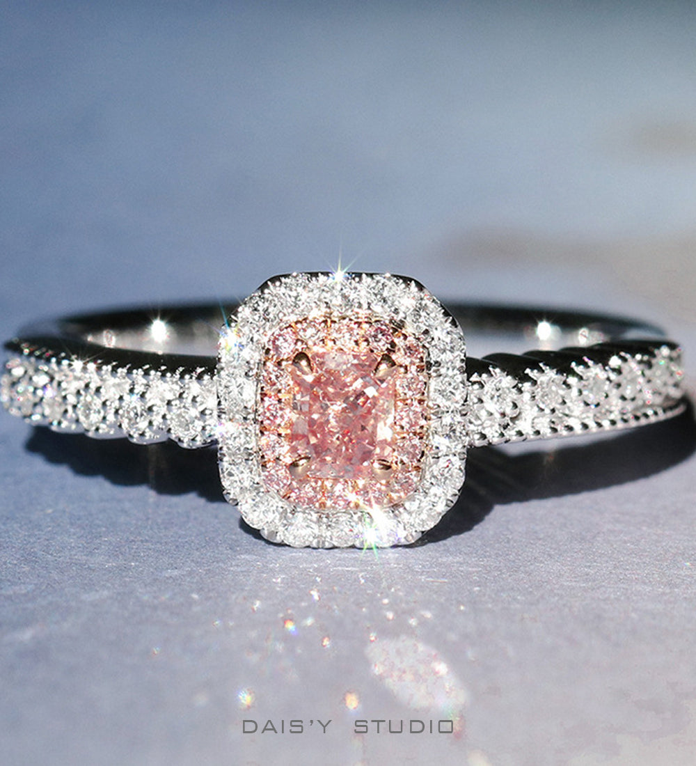 S925 Sterling Silver Gold Plated Pink Diamond Ring