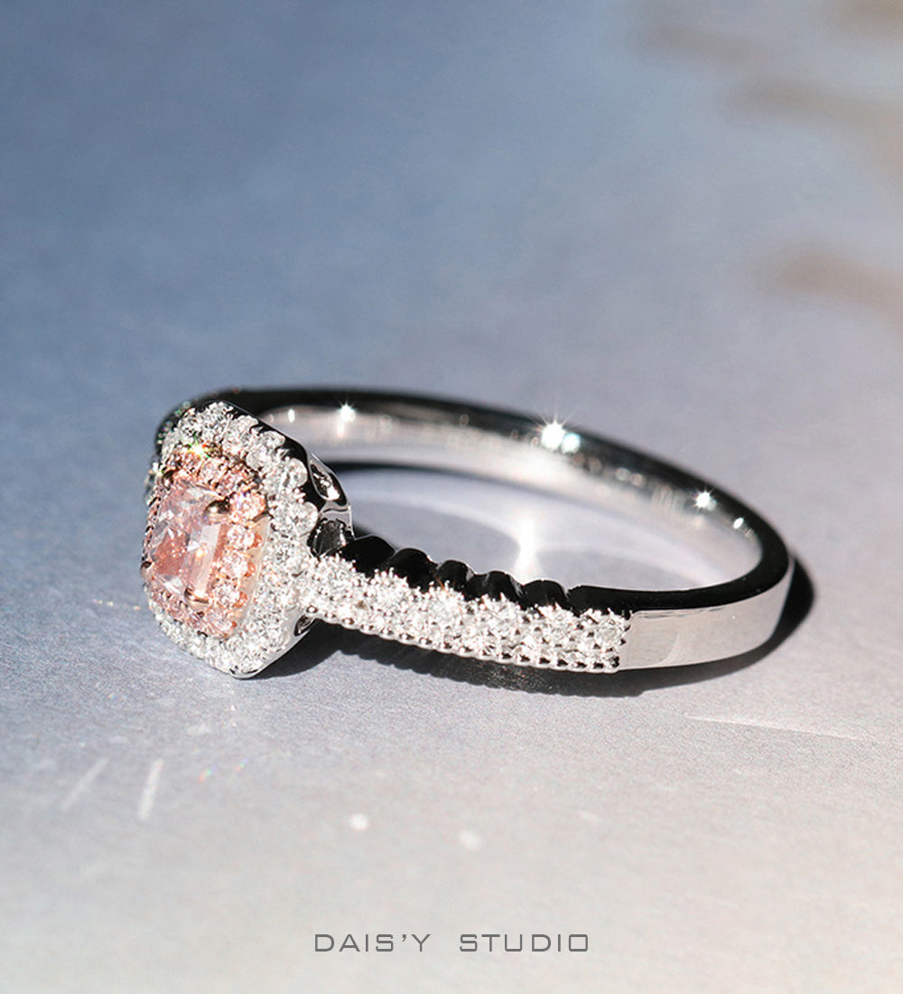 S925 Sterling Silver Gold Plated Pink Diamond Ring